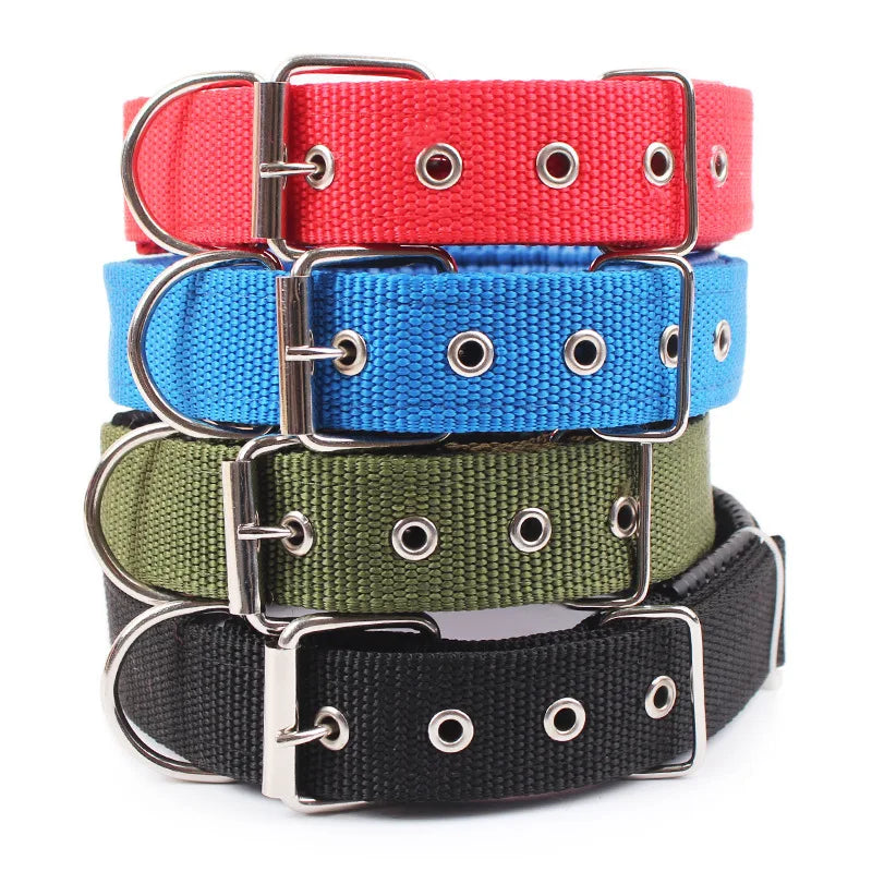 WoofHaven Solid Nylon Dog Collar — Adjustable for Small Medium Large Dogs | Teddy Pitbull Bulldog Beagle | 4 Colors 5 Sizes