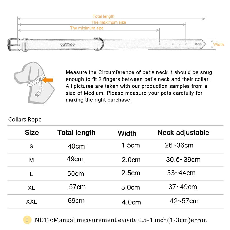 WoofHaven dog collar size guide small medium large XL XXL